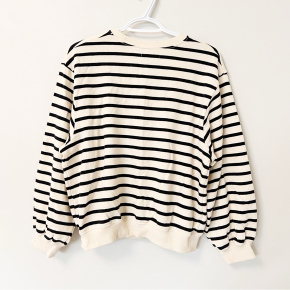 OAK + FORT Cream & Black Striped Sweater – Oversized Boxy Fit Puff Sleeves - Picture 4 of 5